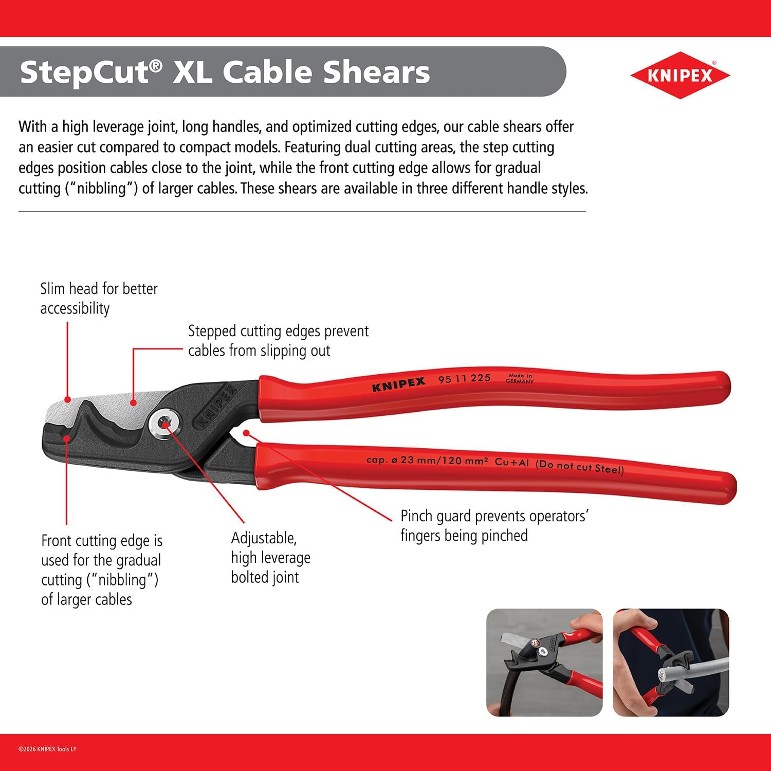 KNIPEX Tools 95 12 225 StepCut® XL Cable Shears, 9"