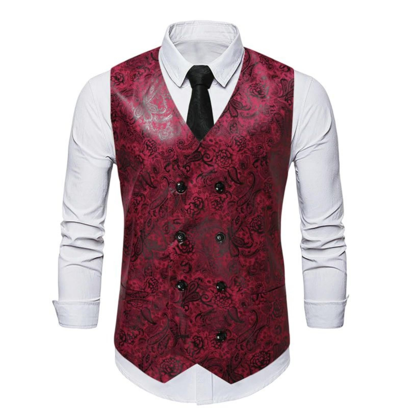 Chaleco jacquard brillante hombre rojo S ideal para bodas y galas 8