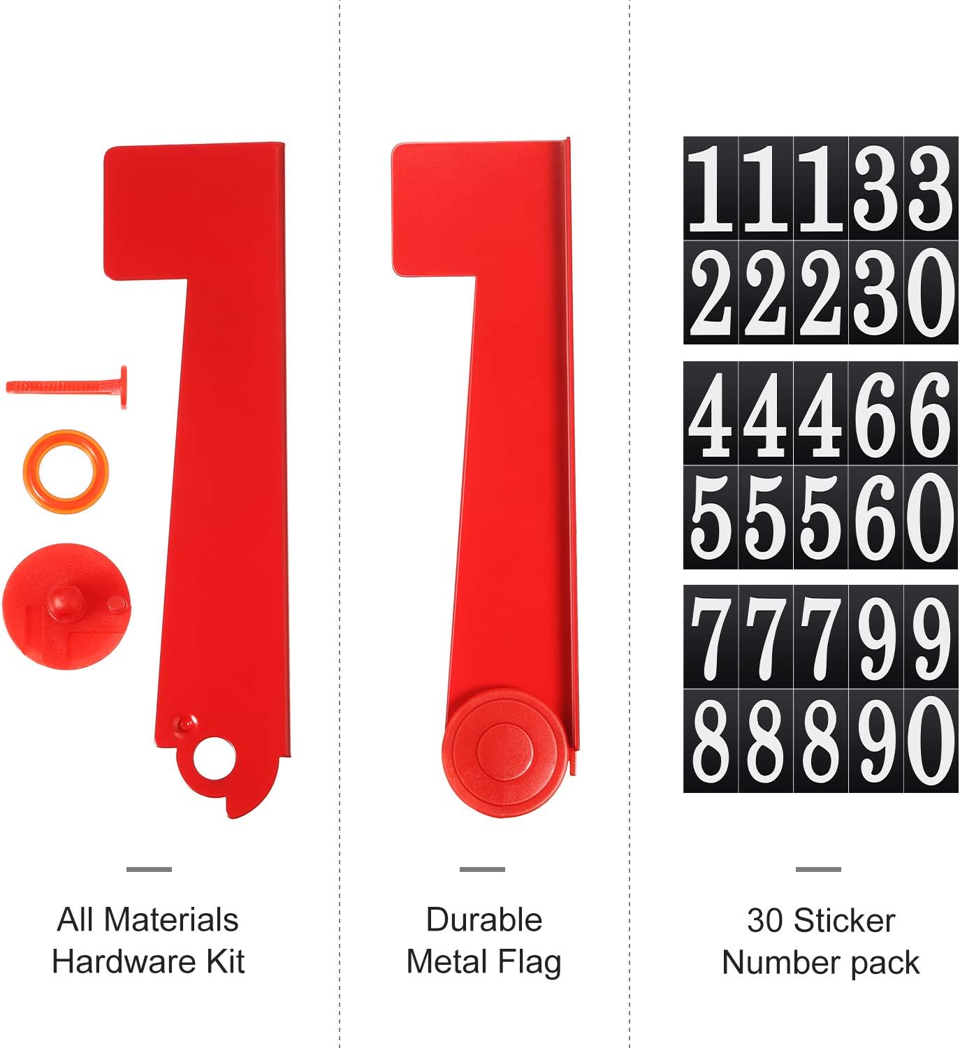 Mailbox Replacement Flag Kit Mailbox Flag Stainless Steel Red Flag with Self-Stick White Mailbox Number Stickers Sheet