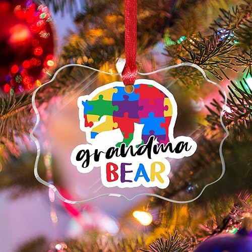 Miniatura 229 de Adorno de Navidad Mama Bear Novedad Acrílico Adornos de Navidad Mama Bear Autismo Rompecabezas Colorido Oso Navidad Colgante Ornamento Puzzle Piezas