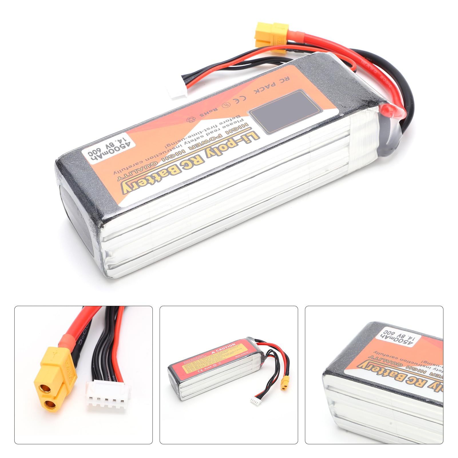 Cryfokt Batteria Lipo da 14,8 V 4500 MAh Batteria RC Durevole Ad Alte Prestazioni per Auto RC Barche Droni 135x42x35mm