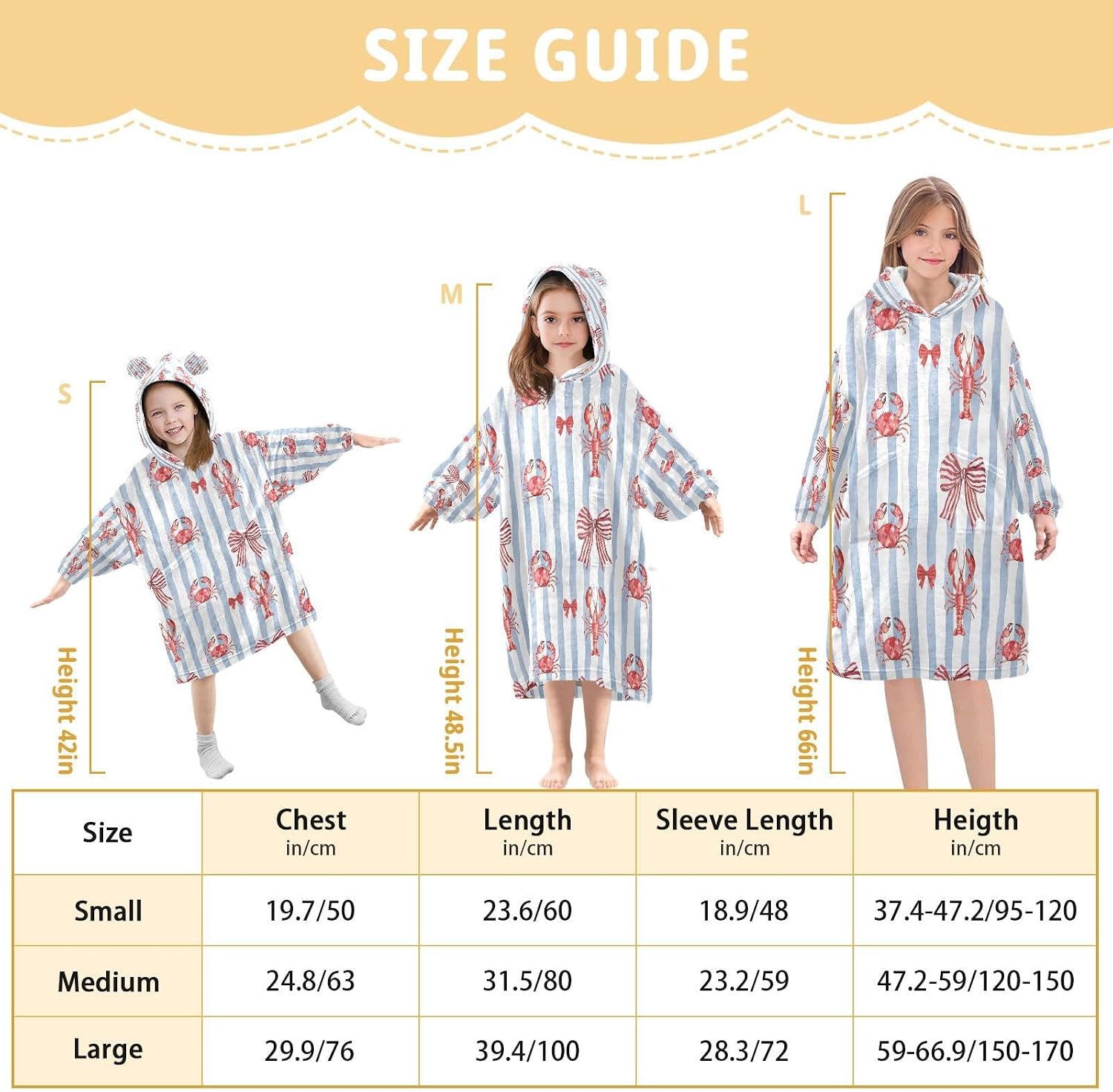 Kigai Ocean Animals Bow Wearable Blanket Hoodie for Kids Oversized Hooded Blanket Warm & Cozy Sweatshirt with Pockets
