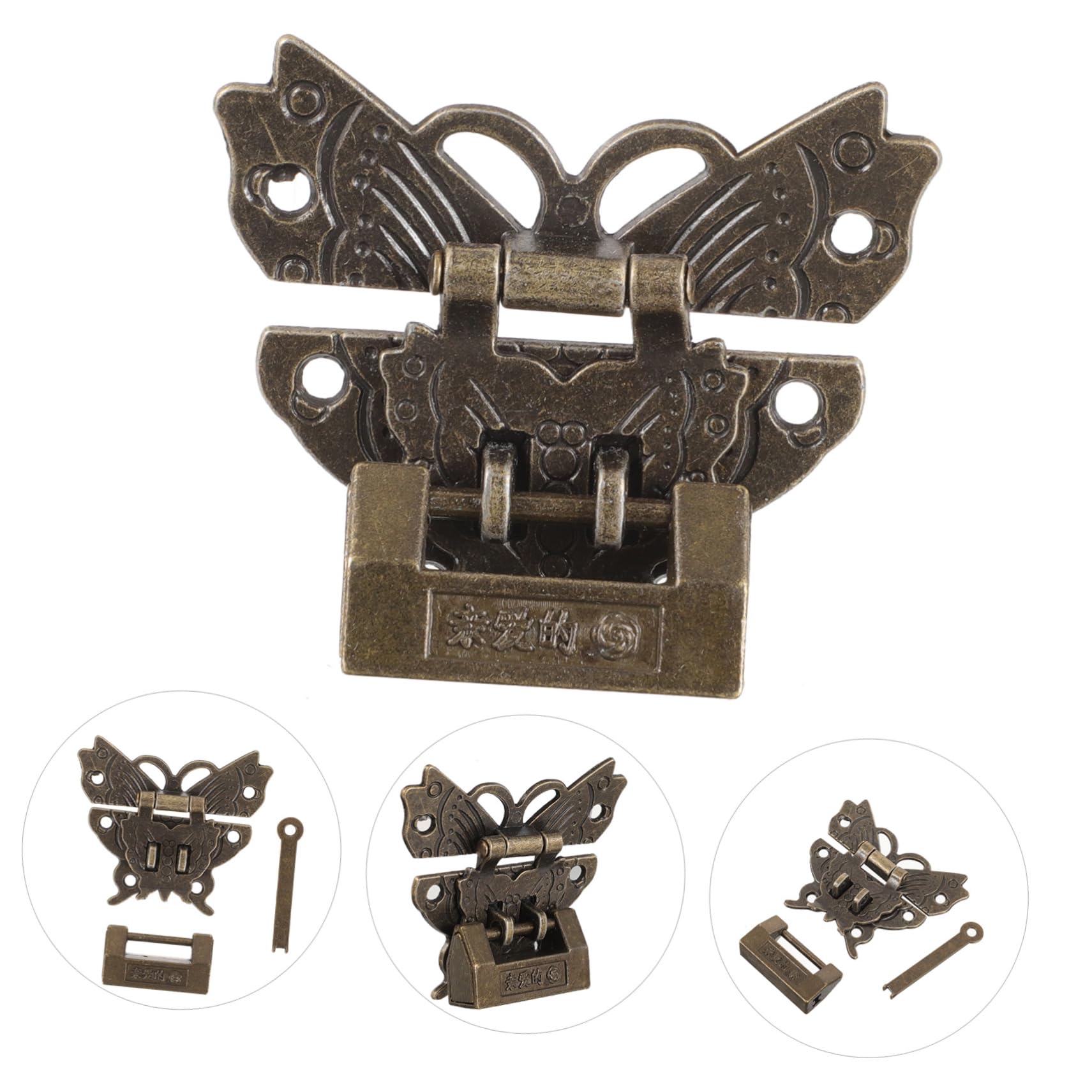HOMSFOU 4 Set Serratura Antica Con Chiave Chiavistelli Tampone Elementi Bordo Arredamento Chiavistello Lucchetti Con Armadietti Retrò Mini Maniglia Grillo Armadietto Porta Lega Di Zinco
