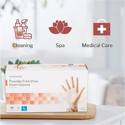 Miniatura 4 de McKesson Guantes de examen de vinilo, sin polvo, no estériles, grandes, 150 unidades, 1 caja
