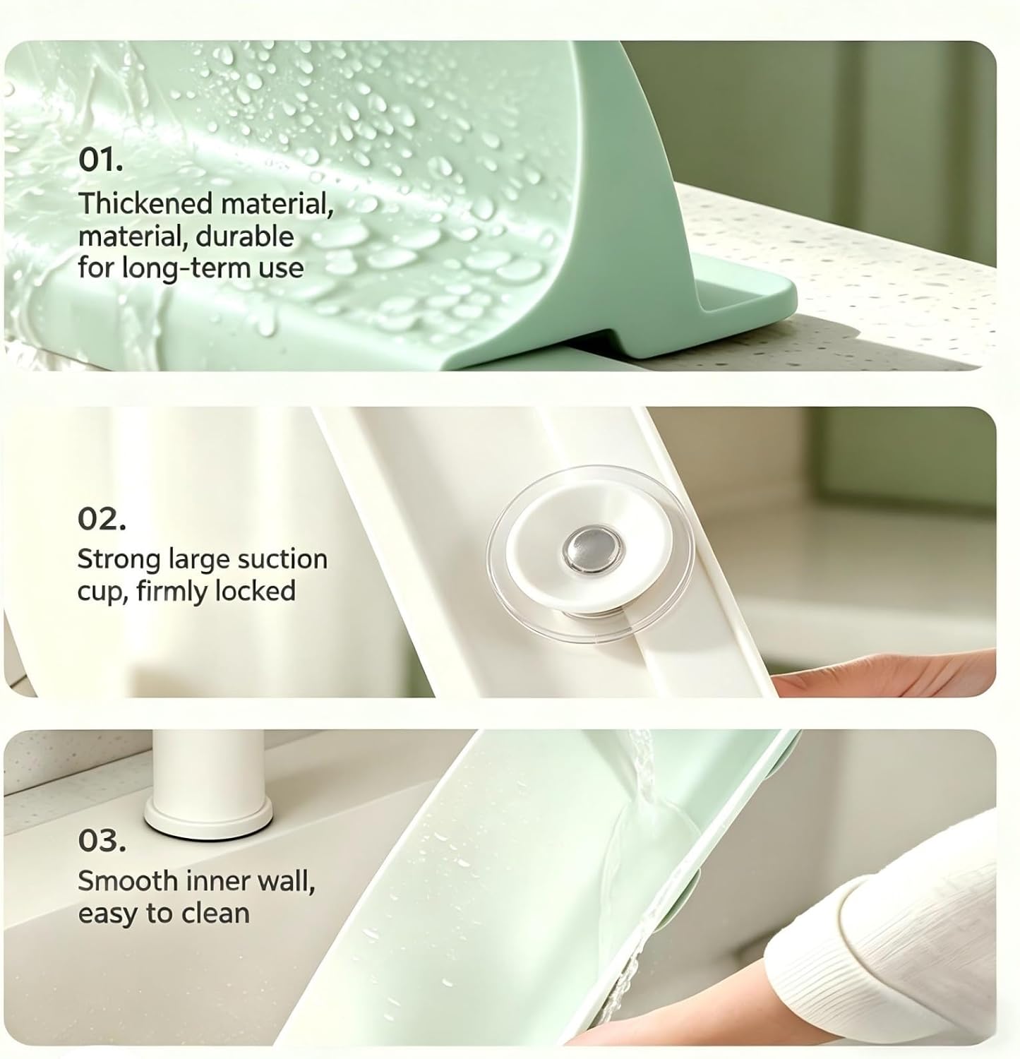 Moyishi Kitchen Sink Splash Guard, Green | Silicone Water Guard, High Wall, Sink Edge Protector, Easy to Install and Clean