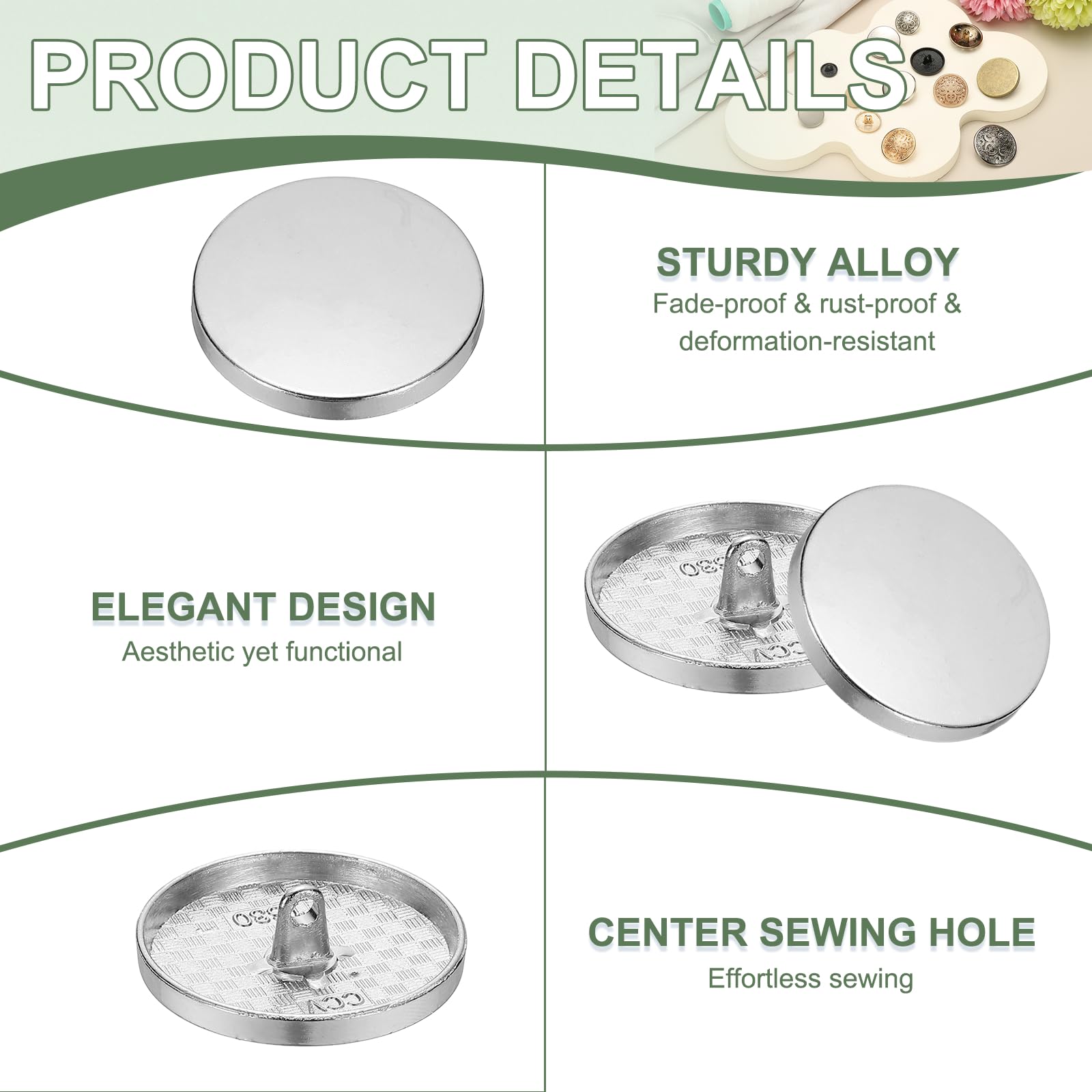 YELARXI Metal Round Flat Buttons, Alloy Shank Round Shaped Sewing Buttons, Fitting for (Men, Women, Coat, Shirt, Suit - Image 3