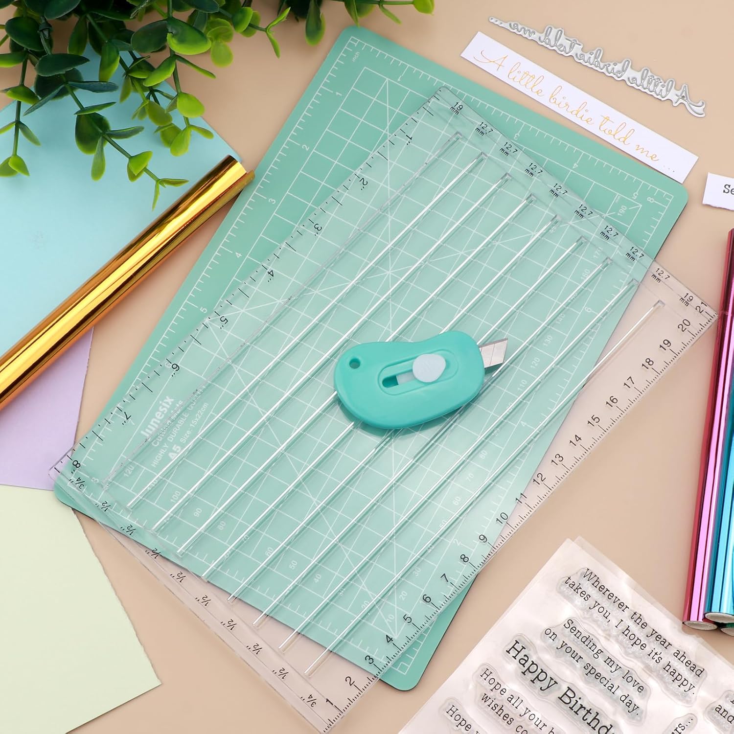 Quick Trimmer for Foil and Paper with Blade; Craft Foil Paper Cutters; Easy Sentiment Strips Trimming Tools(Mint)