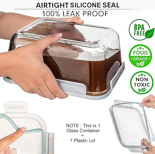 Miniatura 10 de Recipiente de almacenamiento de alimentos grande de vidrio con tapa de bloqueo 14 tazas112 onzas Ideal para almacenar alimentos, verduras o frutas.