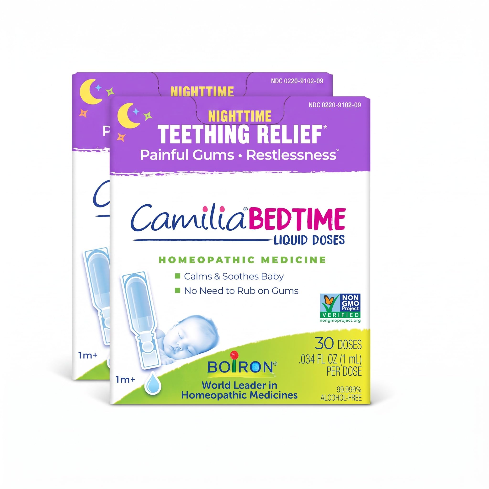 Boiron Camilia Bedtime Liquid Doses for Nighttime Teething Relief, Painful Gums, Restlessness, and Irritability -, 30 Count (Pack of 2)