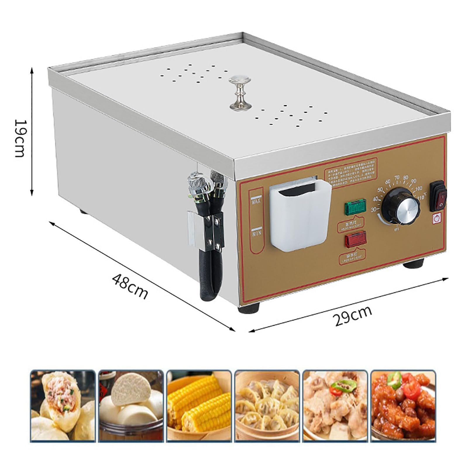 Vaporera EléCtrica De 2/4/6 Orificios, MáQuina Comercial para Hacer Bollos Al Vapor, Temperatura Ajustable De 30 A 110 ℃, con Alarma De CoccióN En Seco, para Desayuno, Snack Bar,2Holes
