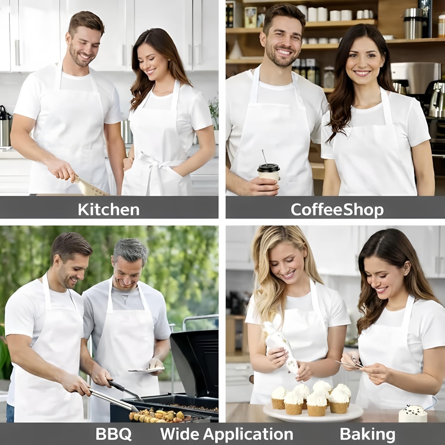 8 Pack Aprons Bulk with Pockets, Unisex Apron with Extra Long Ties for Chef, Cooking Classes, Painting, BBQ