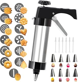 Cookie Press Set Featuring 13 Molds and 8 Nozzles, Perfect for Making and Decorating Christmas Cookies, Includes a Cleaning Brush