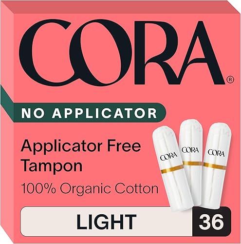 Cora Tampones 100% algodón orgánico sin aplicador, ultraabsorbentes, sin perfume, natural, no tóxico, sin aplicadores, ecológicos (36 tampones