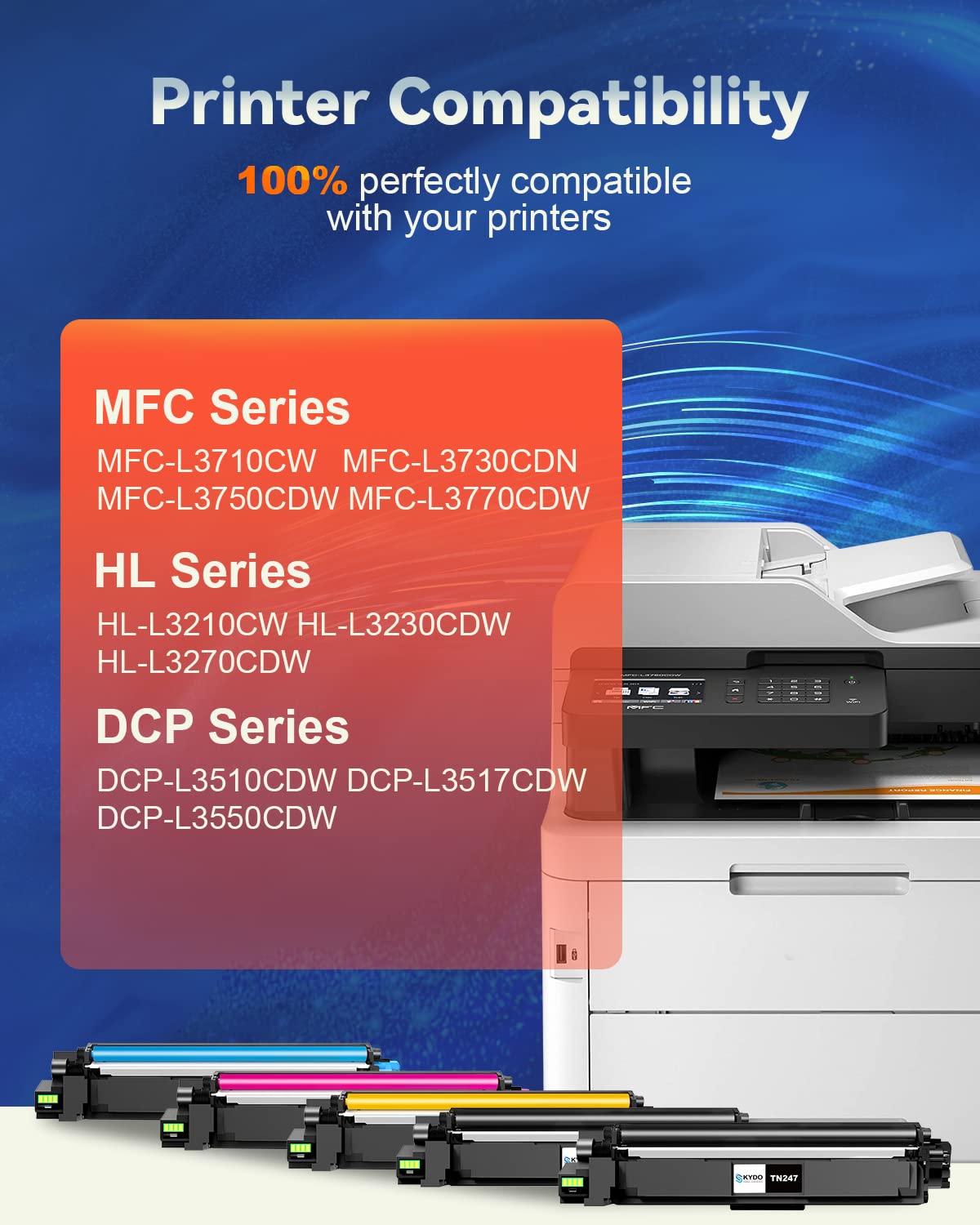 Brother TN247 TN-243CMYK Compatible Toner Pack per MFC-L3550CDW, L3750CDW, L3770CDW, HL-L3210CW, L3230CDW, L3710CW, L3730CDN