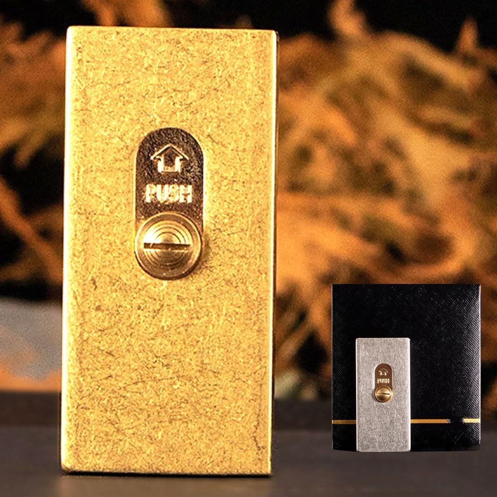 Vintage Trench Lighter,Kerosene Refillable Copper Matchbox Lighter,Push-Pull Ignition, Soft Flame, for Men(Brass 4)