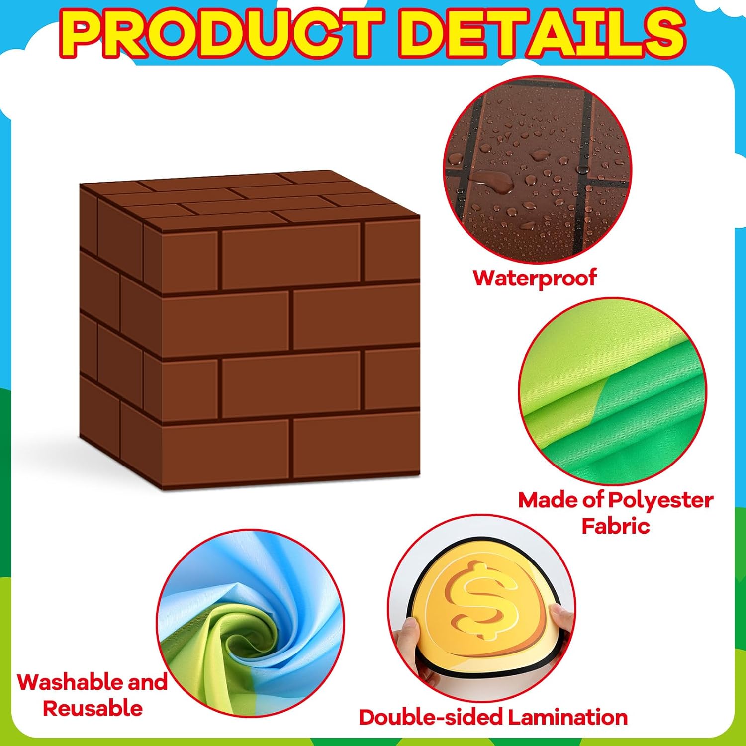 Super Theme Brother Party Decorations DIY Video Game Backdrop Banner with Brothers Theme Party Boxes Mushroom Gold Coin Paper Cutouts Wall Decor for Cartoon Gamer Birthday Supplies Photo Booth Props