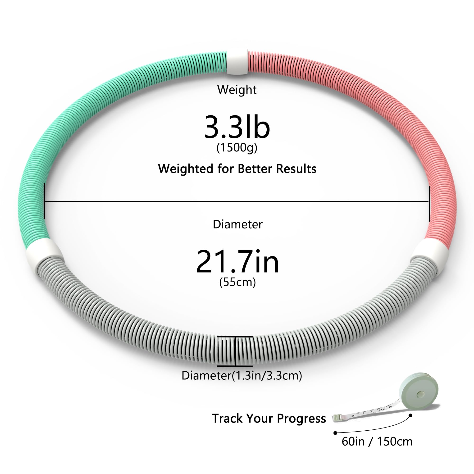 Weighted Soft Spring Hula Hoop for Adults – 3.3lb Foldable Fitness Hoop, Waist-Friendly Design, Portable Slimming Exercise Equipment for Home and Travel