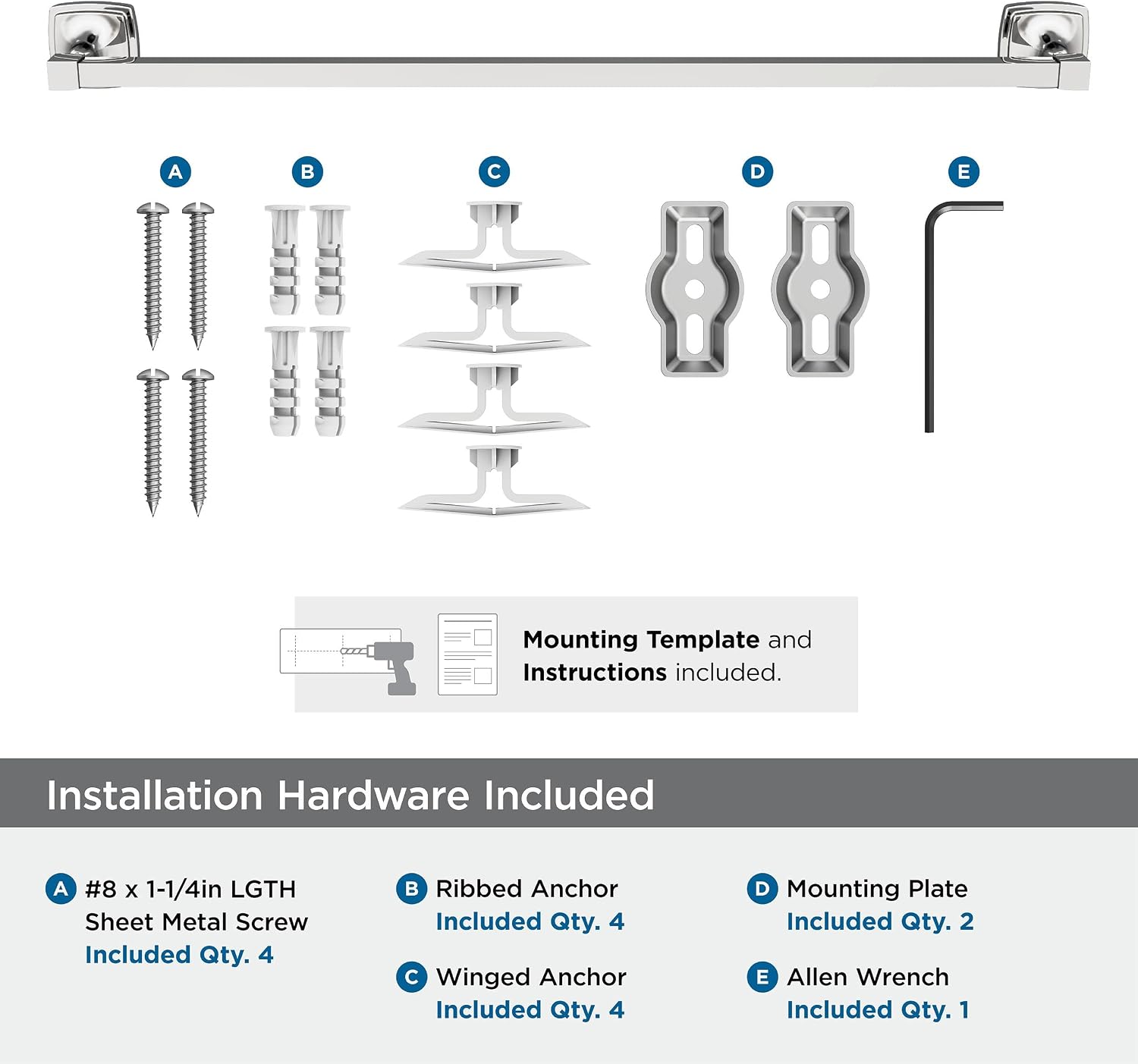 Amerock BH3609426 | Chrome Towel Bar | 24 in (610 mm) Towel Rack | Stature | Bathroom Towel Holder | Bathroom Hardware | Bath Accessories