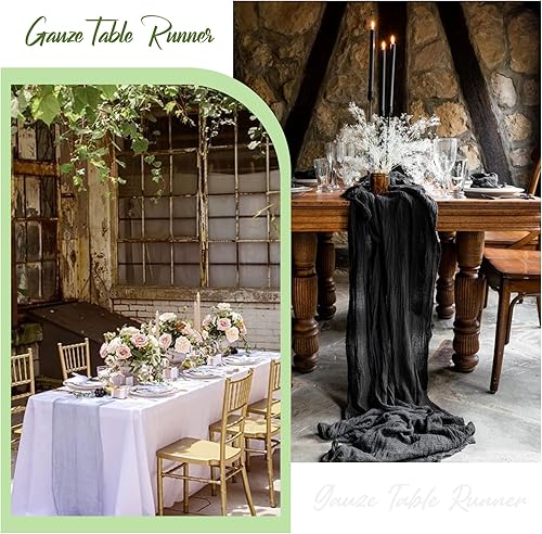 Miniatura 6 de SAJOO Camino de Mesa de Gasa Azul Polvoriento 10 Pies Boho Gasa Tela de Gasa Caminos de Mesa 120 Pulgadas Decoraciones de Mesa Rústicas para Boda