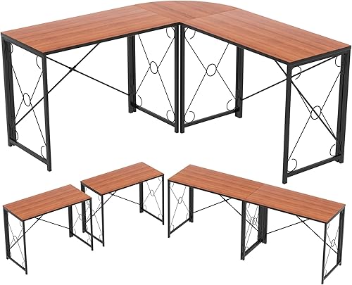Miniatura 13 de VECELO Escritorio de computadora en forma de L de 59 pulgadas, escritorio esquinero para computadora, mesa resistente para computadora de oficina en