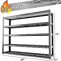 Vista 2 de Estantería de garaje de 60" de ancho x 72" de alto x 24" de profundidad, estantes de metal ajustables de 5 niveles resistentes, unidad de estante