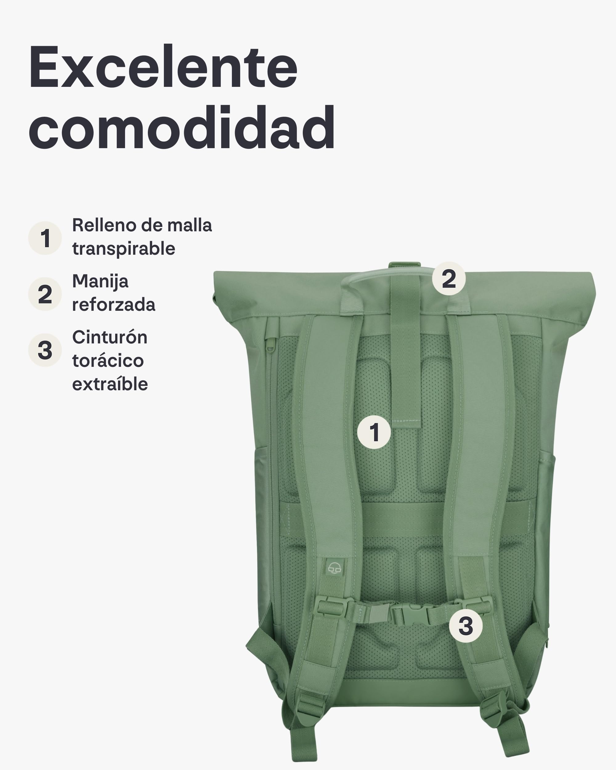 Johnny Urban Mochila Enrollable Mujer Hombre Verde - Allen Large - Grande Bolso para Escolar, Universidad, Trabajo - Compartimento para Portátil - Repelente al Agua