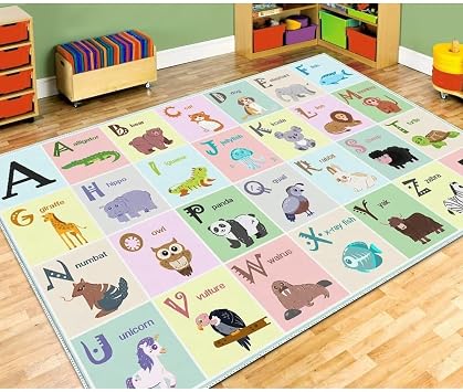 ABC Alphabet Rug Carpet for Kids, Educational Area Rugs for Classroom, Alphabet Animal Play Mat for Playroom and Bedroom 47x71In