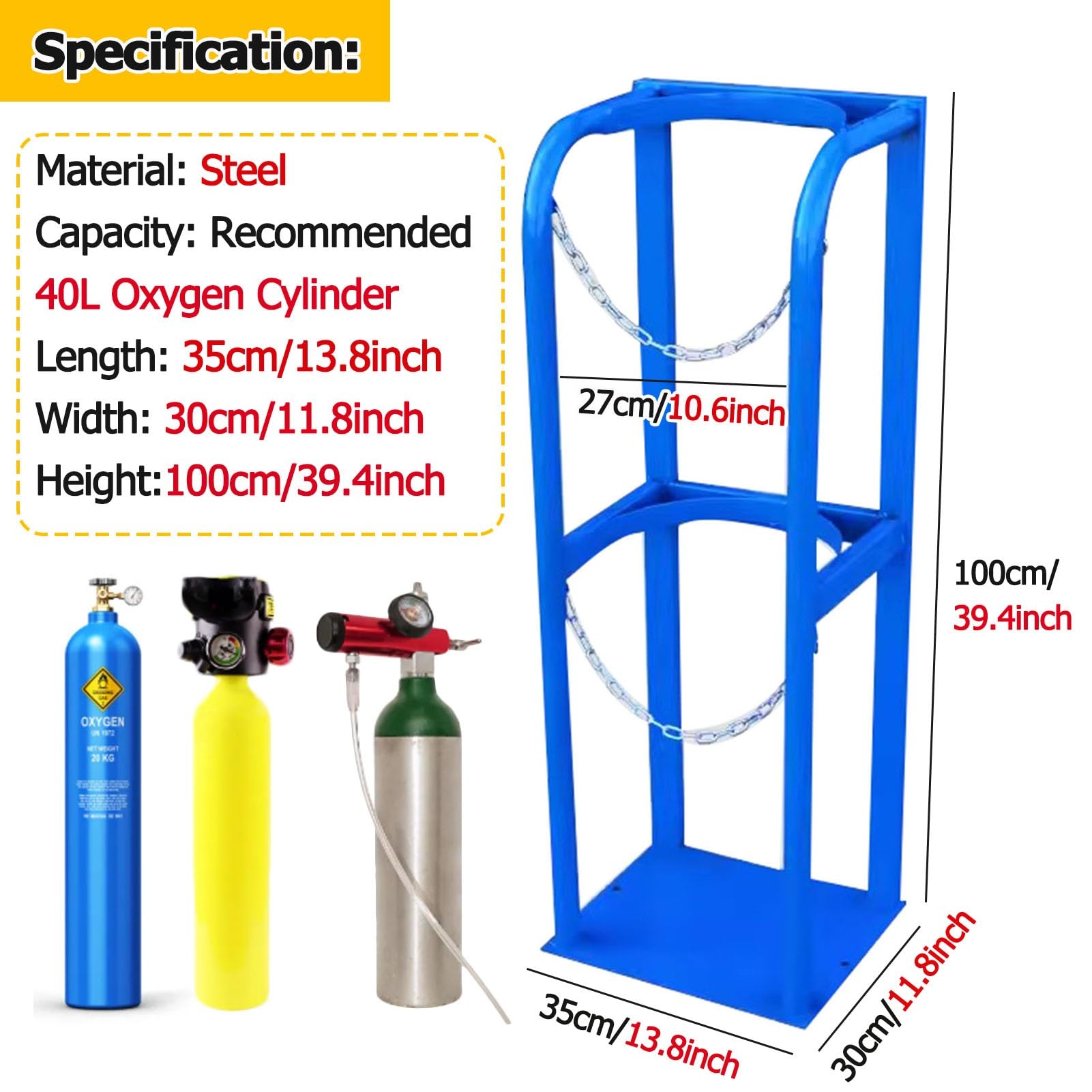 Oxygen Tank/ Cylinder Holder Rack Stand, Freestanding Heavy-Duty Gas Cylinder Organizer Shelf, for Storage Oxygen Tank/ Propane Tank/ Co2 Cylinder/ Nitrogen Tank(# 27cm/10.6in-35x30x100cm/13.8x11.8x39