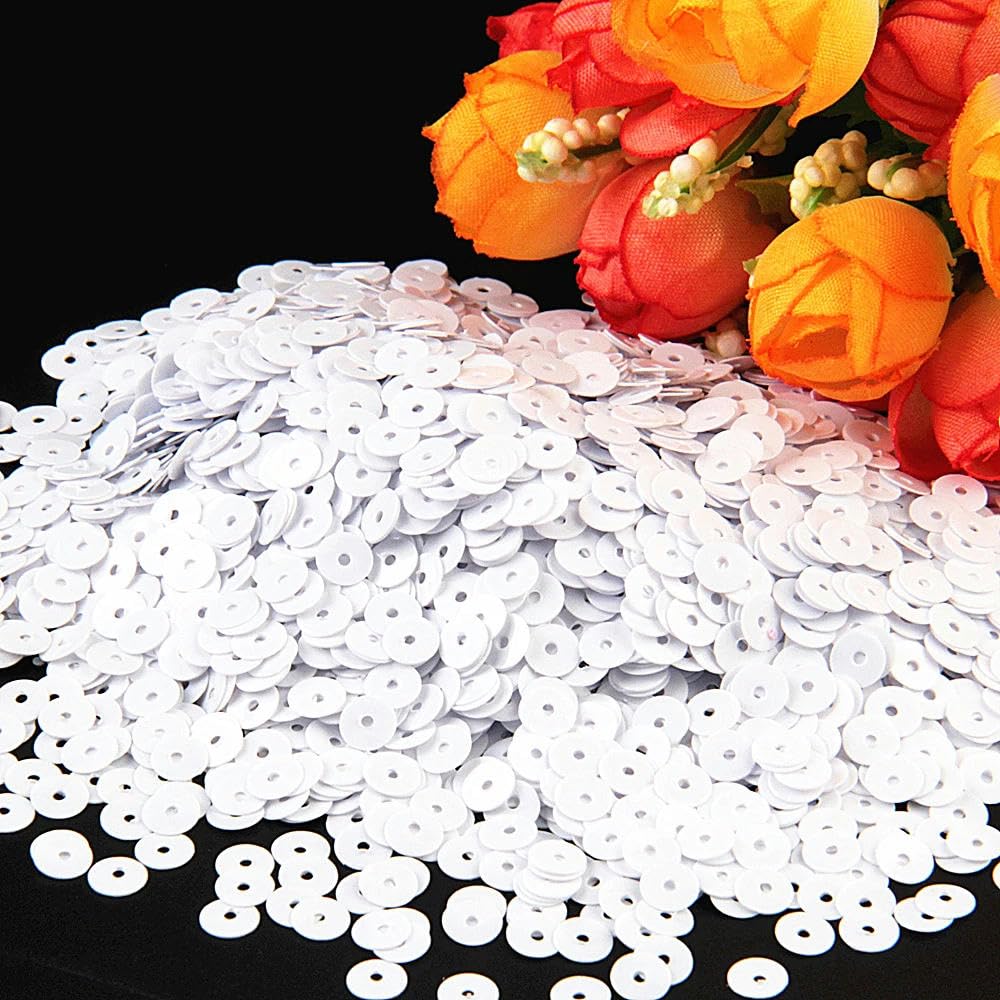 Embroidery Sequins，Mixed Sequins Sequin 3-30mm White Series Color Round Cup Flat Round PVC Sequin s Sewing Wedding Decoration Craft 10g(5mm flat white)