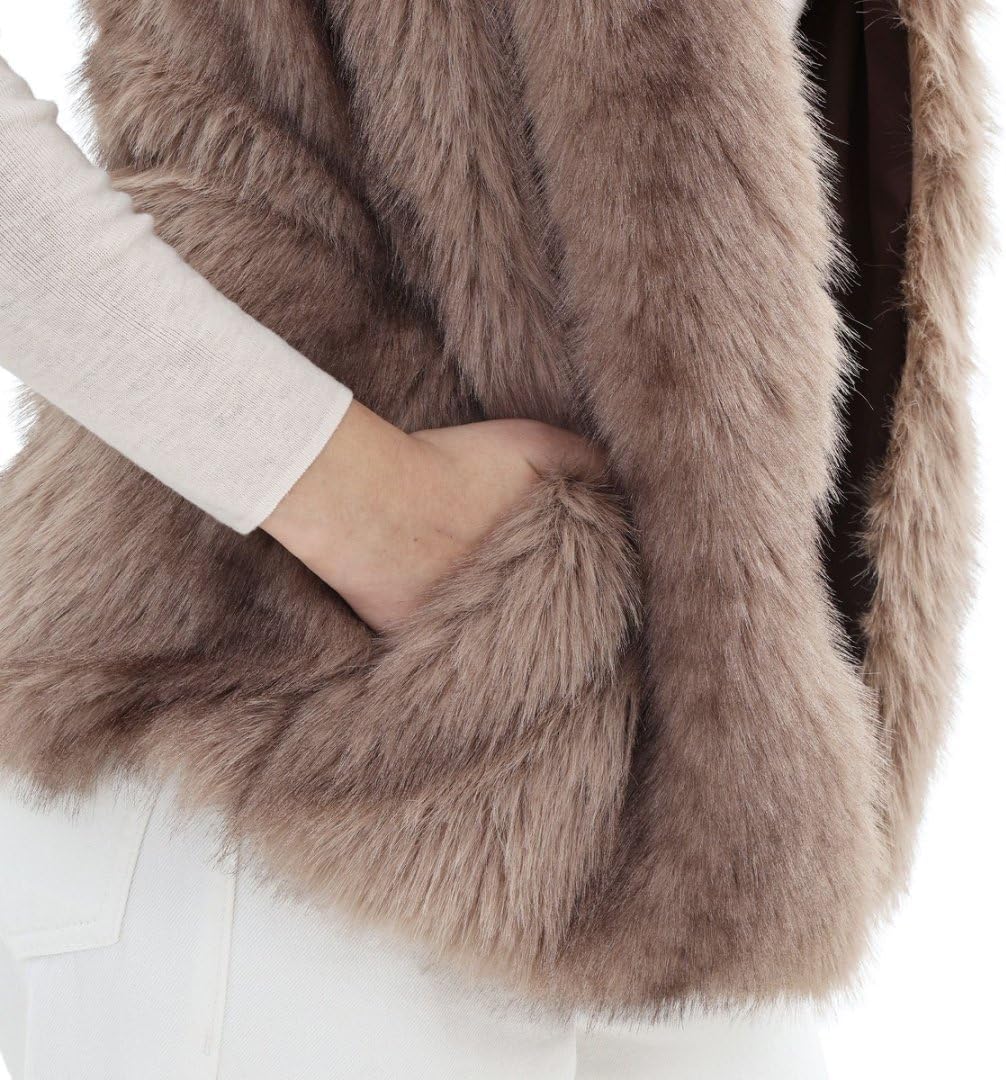 Amazhiyu Women's Faux Fur Sleeveless V-Neck Cardigan Coat Long Fur Winter Outwear - Image 6