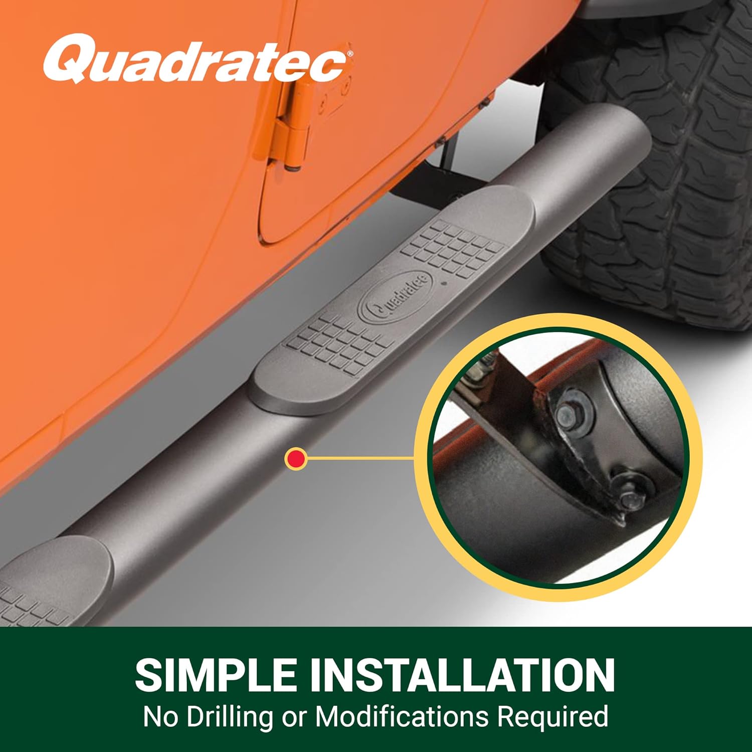 Quadratec QR4 Heavy Duty Oval Side Steps, Set of 2 - Fits Jeep 2007-2022 Wrangler JK, JL, Gladiator JT 2-Door & 4-Door - 4" Oval Welded Steel Running Board Tubes - Non-Slip Pad Steps (JT)