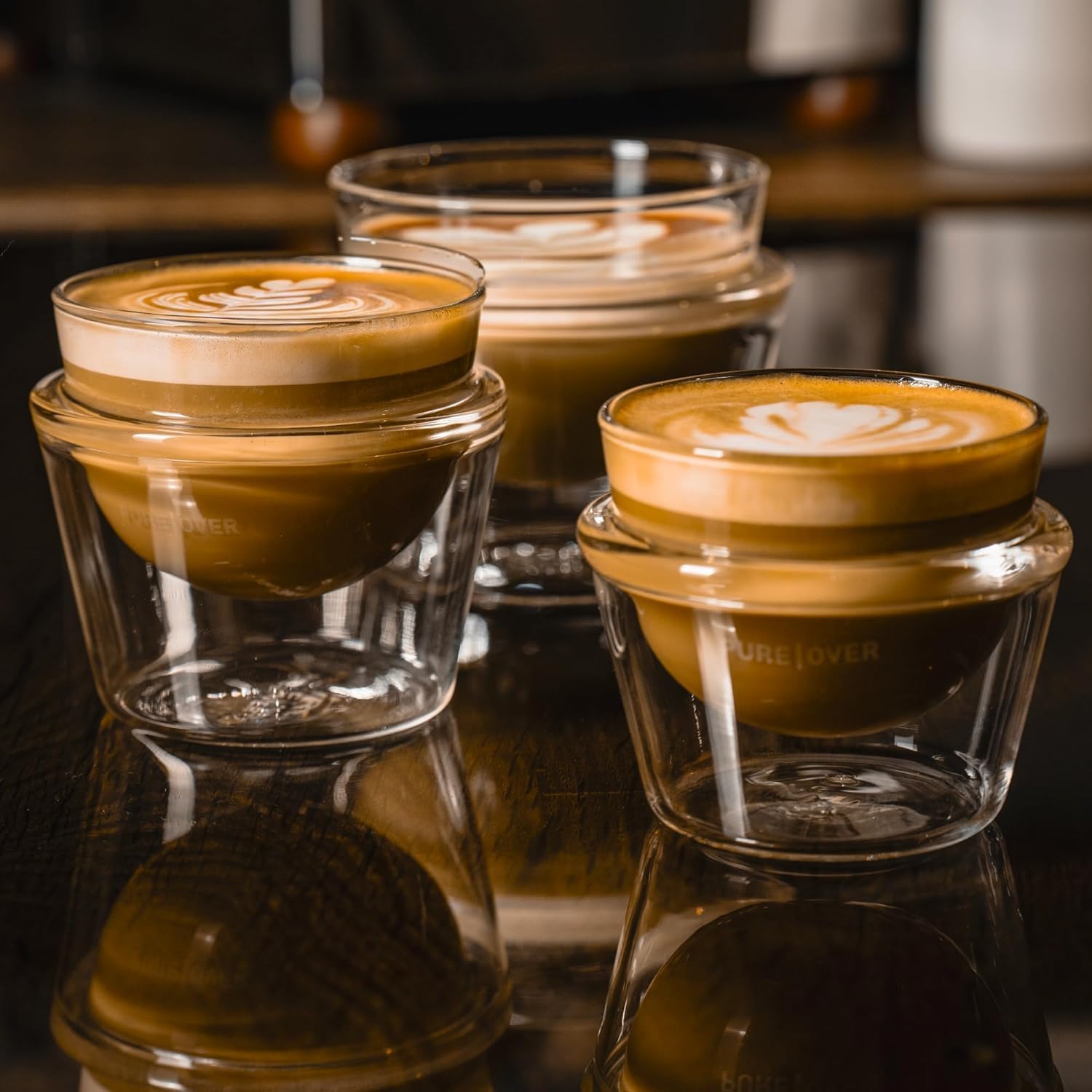 Pure Over Espresso Drinks Coffee Cups | Latte, Cappuccino, Cortado, Flat White | Non-Toxic | Borosilicate Double-Walled Glass | 5 Oz, 6.5 Oz, 8.5 Oz, & 10 Oz (Latte XL (10 ounces))