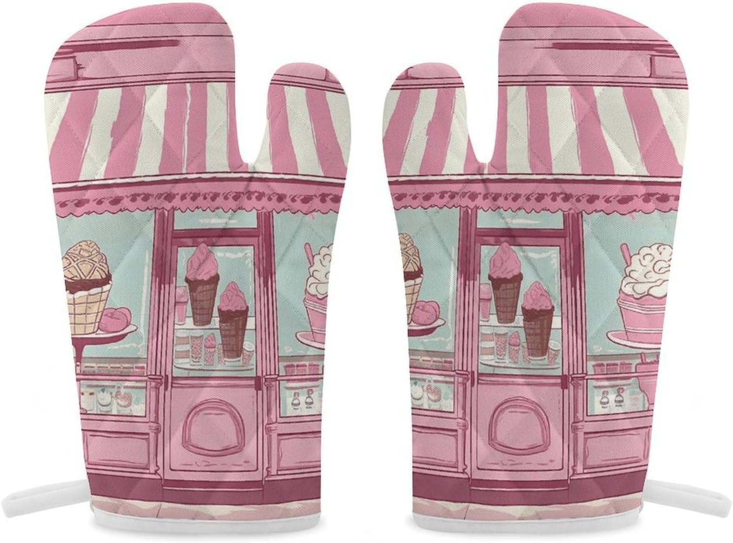 2 Pcs Oven Mitts Heat Resistant Kitchen Gloves Soft Safety Ice Cream Store Pink Oven Glove for Microwave, Barbecue