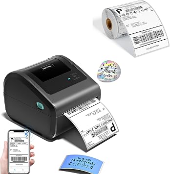 D450BT Bluetooth Shipping Label Printer and 250Pcs Roll Thermal Labels, Wireless Thermal Label Printer for Small Business