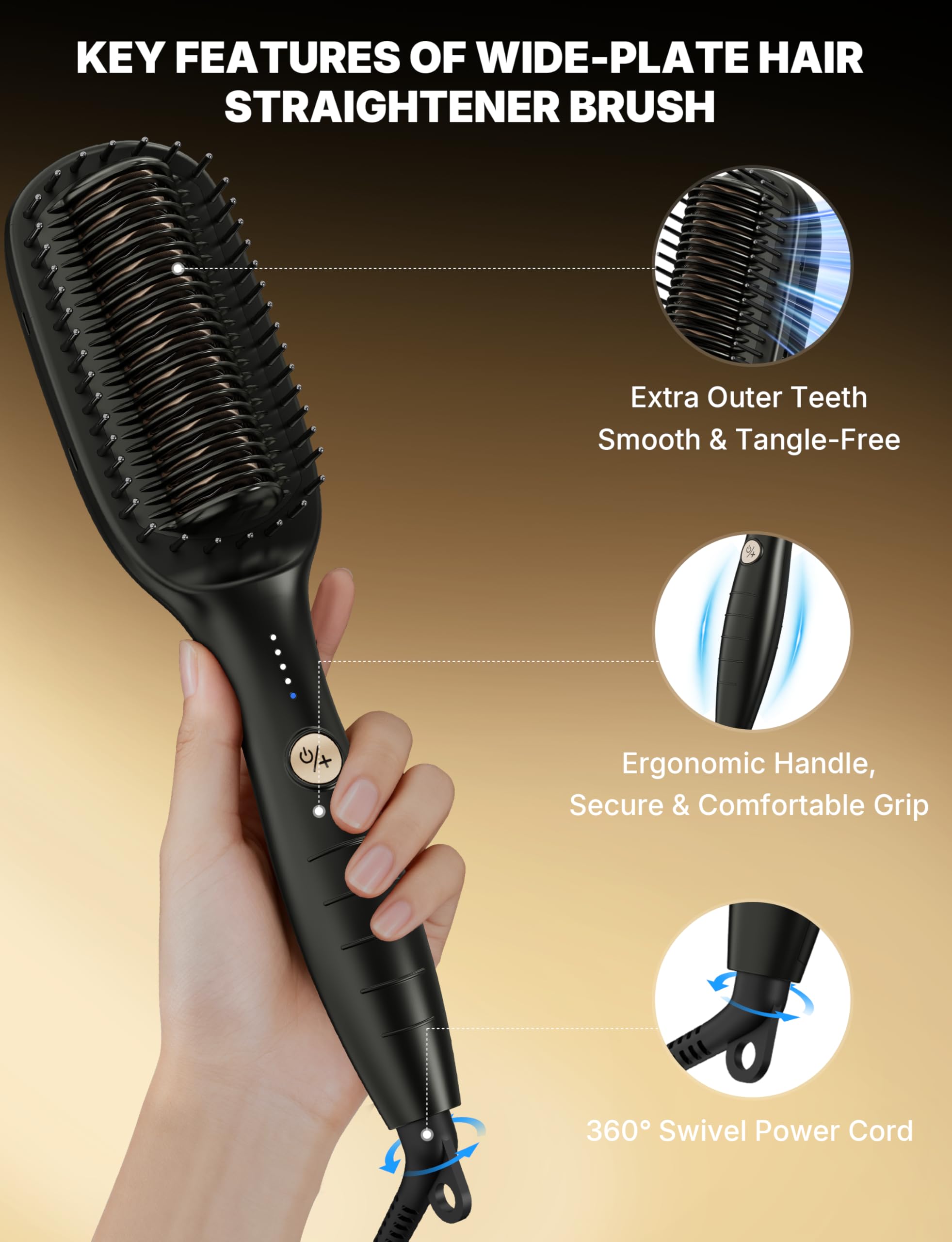 Cepillo Alisador Pelo Ancha 51mm & Planchas del Pelo 2-En-1 40M De Iones Antifrizz Control De Temperatura Ptc Cerámico (140-230°C) Apagado Auto 30min Calentamiento Rápido Y Seguridad Antiquemaduras