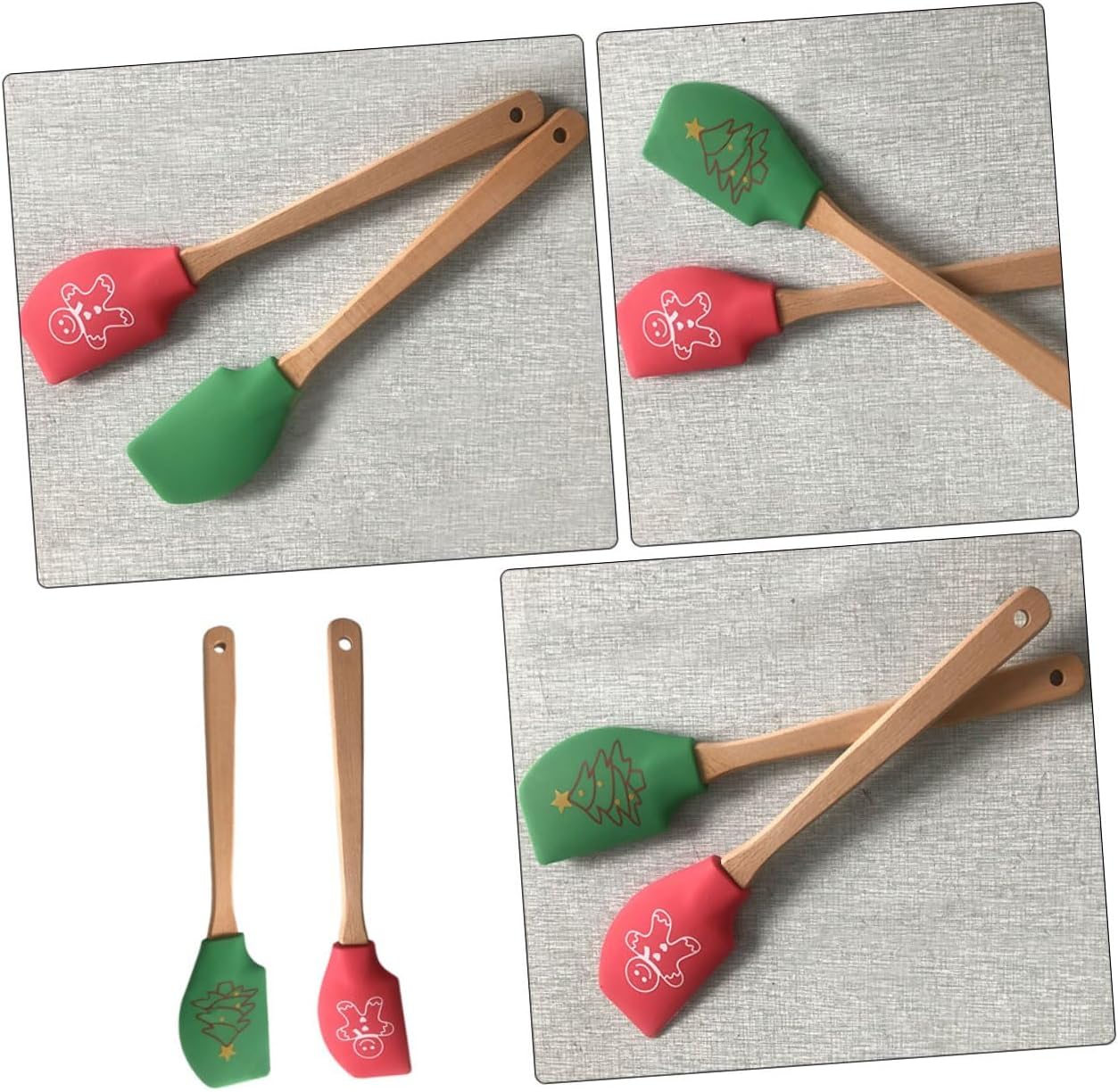 2pcs Christmas Baking Scraper Xmas Wood Silicone Cake Decorating Spatulas