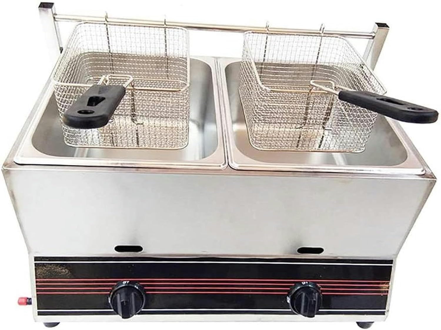 Fryer 12L Commercial Deep Fat Fryer Stainless Steel Double Tank Fryer with Basket, Large Capacity, Temperature Adjustable