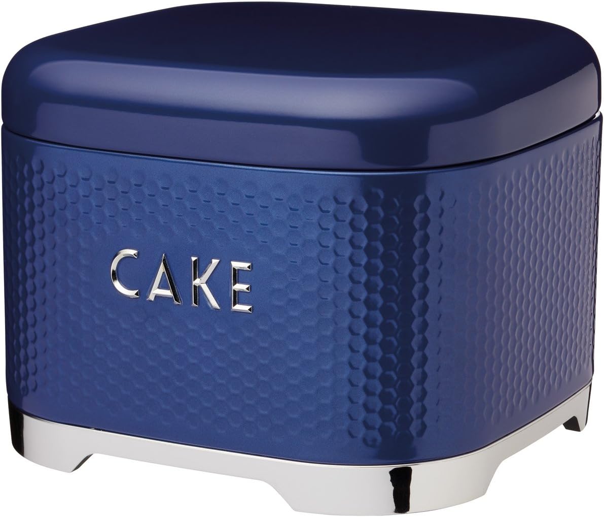 Lovello Textured Cake Storage Tin with Geometric Hexagon Pattern, 26 x 26 x 19 cm (1" x 1" x 7.5") - Midnight Navy