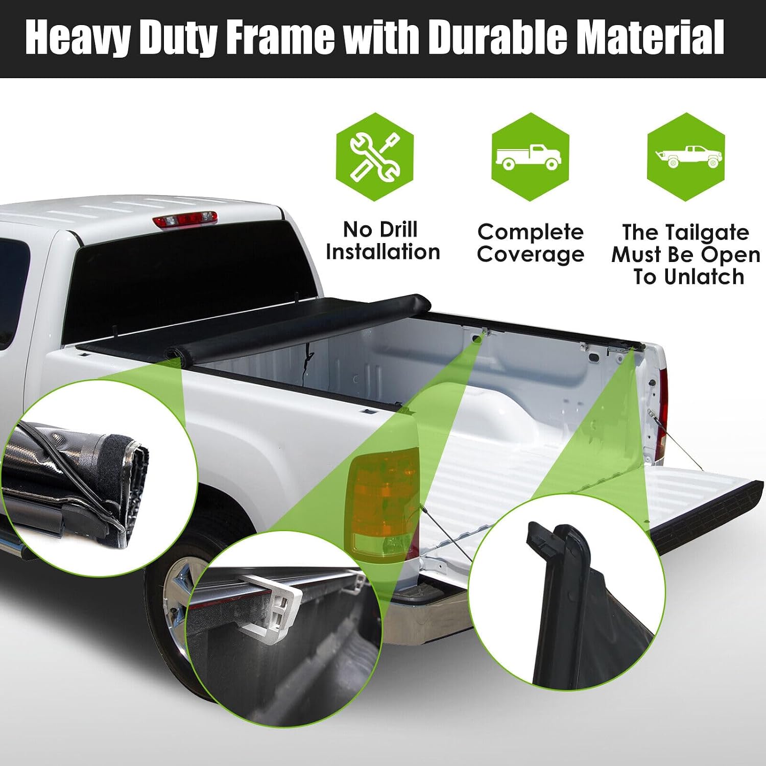 PENSUN 6.5FT Soft Roll up Truck Bed Tonneau Cover Compatible with Ford F150 1997-2003 & 2004 F150 Heritage 78.8'' Bed （Only Fit Fleetside/Styleside