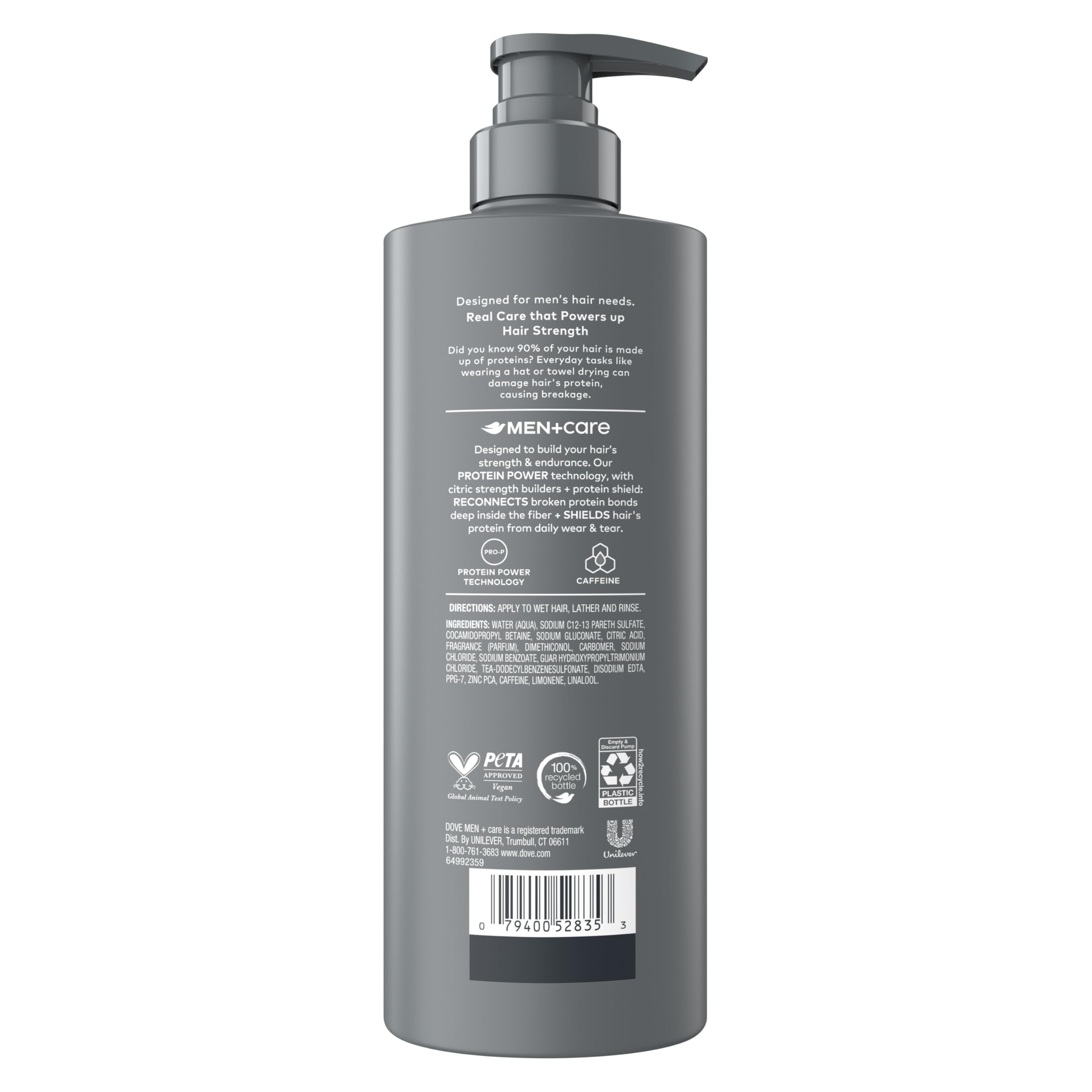 Dove Men+Care Shampoo 1 ct Hydration Fuel to Seal Moisture & Smooth Hair, with Caffeine, 18 FL OZ
