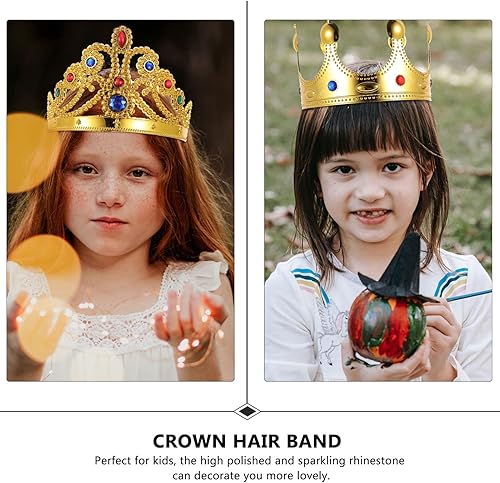 Miniatura 3 de Ipetboom Juego de 4 coronas, corona de oro con diamantes de imitación, corona de rey y reina, corona de cumpleaños para fiesta, accesorios de