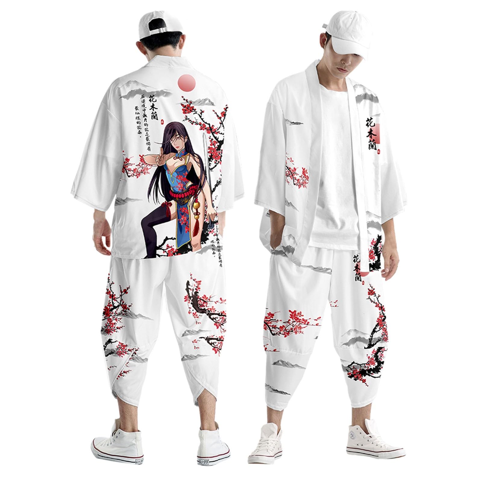 Ensemble Kimono Traditionnel pour Homme - Costume Yukata Ample - Style Japonais - Imprimé Traditionnel - Cardigan - Pantalons - Veste Fine - Cardigan Japonais - Combinaison Sarouel