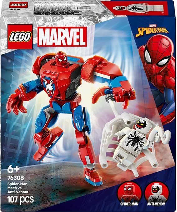 LEGO Marvel Örümcek Adam Robotu, Anti Venom’a Karşı 76308 | 6 Yaş ve Üzeri Çocuklar için İnşa Edilebilen Figür İçeren Oyuncak Yapım Seti, Doğum Günü Hediyesi (107 Parça)