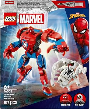LEGO Marvel Örümcek Adam Robotu, Anti Venom’a Karşı 76308 | 6 Yaş ve Üzeri Çocuklar için İnşa Edilebilen Figür İçeren Oyuncak Yapım Seti, Doğum Günü Hediyesi (107 Parça)