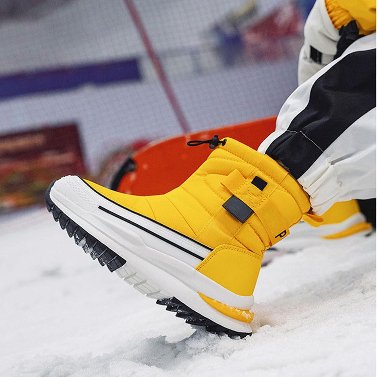 レディーススノーブーツ、ウィンターブーツ厚みのあるファー裏地付き防水ハイトップ暖かいコットンシューズ軽量滑り止めショートブーツ、カジ