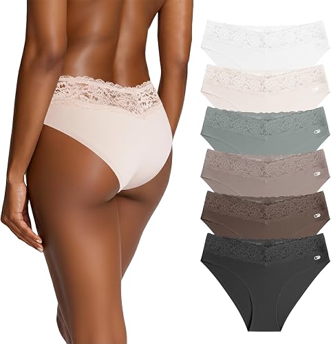 3/6 Pack Lace Brazilian Women Panties, Silky Microfiber Underwear