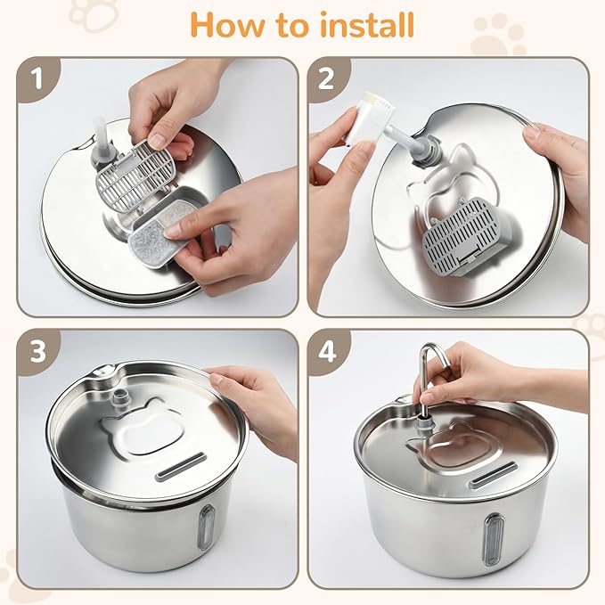 Fuente de Agua para Gatos Acero Inoxidable 4L, Bomba Ajustable 3 Modos miniatura 9