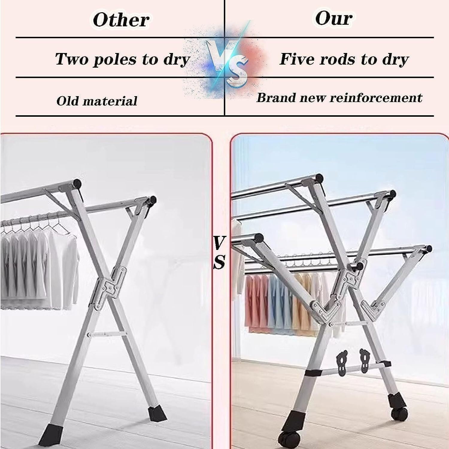 Foldable Space-Saving Clothes Rack Floor-Standing Clothes Rack Tripod Portable Rotating Clothes Rack，Retractable Stainless Steel Laundry Rack - Portable Clothes Drying Rack on Wheels, Foldab