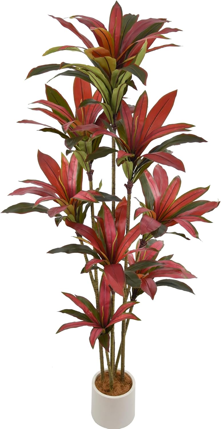 Artificial Dracaena Tree 7ft(84in) Tall Large Faux Silk Plants with Realistic Trunks and Red Leaves, Fake Floor Potted Artificial Plants for Home Office Indoor Decor (7feet,1Pack) - Image 6