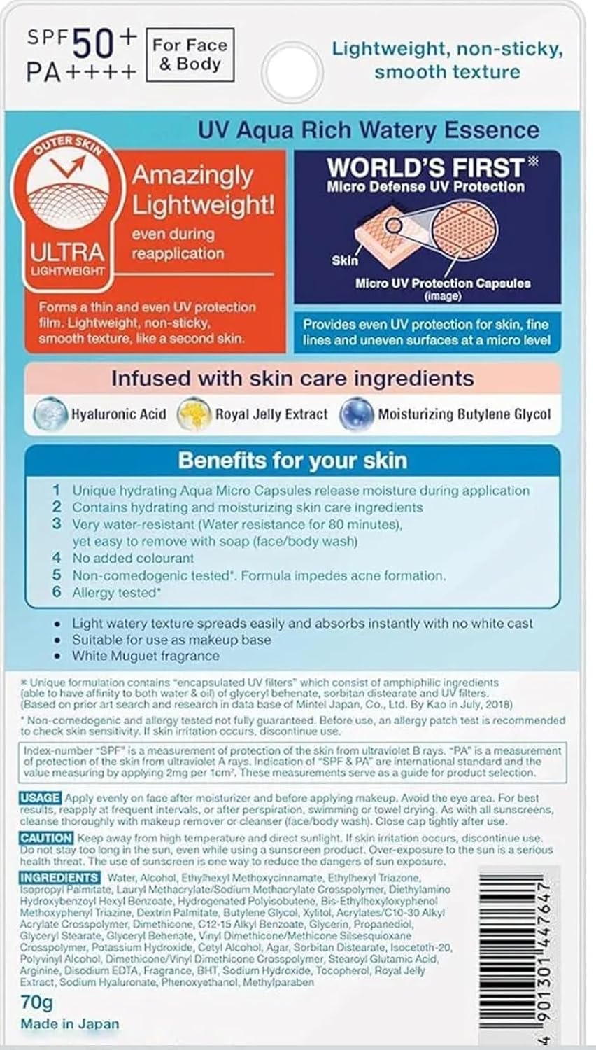 Sunscreen Aqua Essence Super Moisture UV Essence SPF50+ PA++++ 70g Pack of 2